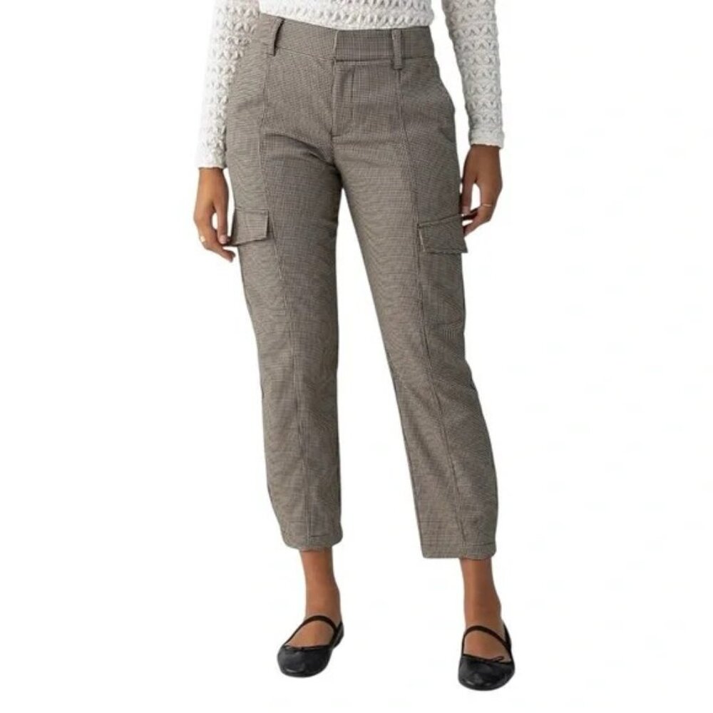 Sanctuary Anthropologie Brown Houndstooth Polished Cargo Cropped Pants 32 Waist